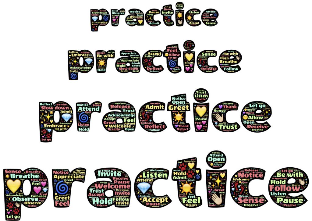 practice, emoji, words